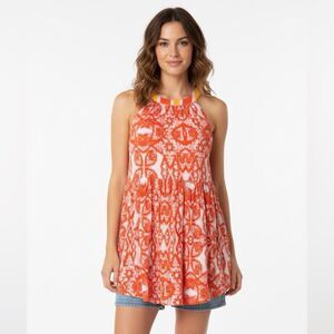 FREE PEOPLE Women’s Medium Orange Midsummer's Day Printed Halter Tank Tunic Top